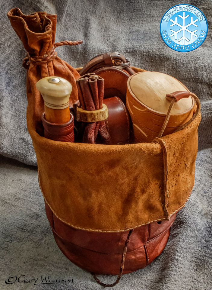 The Boazu Bag with contents -   Gary Waidson - Ravenlore Bushcraft and Wilderness skills.