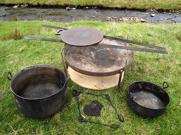 Fire tray and two gas bottle cauldrons -   Gary Waidson - Ravenlore Bushcraft and Wilderness skills.