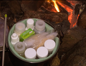 My typical condiment set which includes a milbank bag for water filtering.